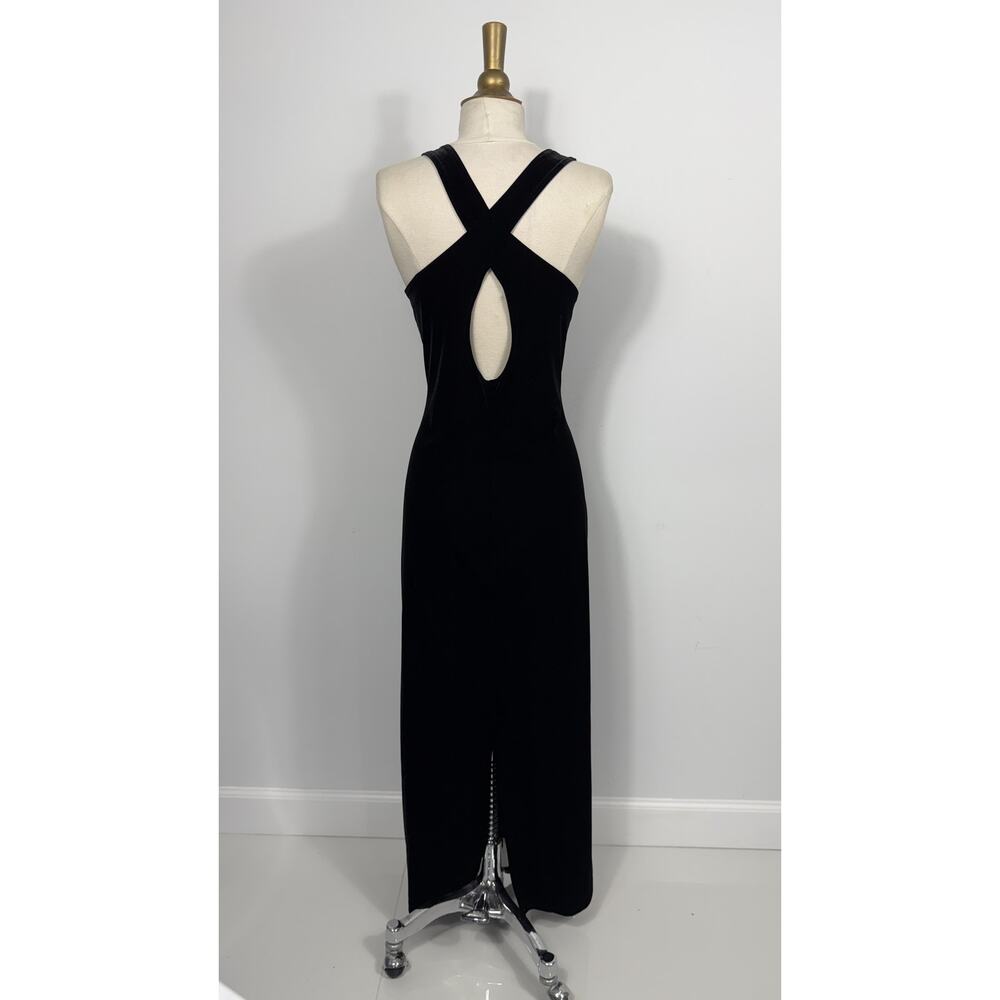 Vintage 90s Ronni Nicole Maxi Dress Black Velvet Goth Gown Y2K Sz M/L/8? strech - Picture 3 of 10